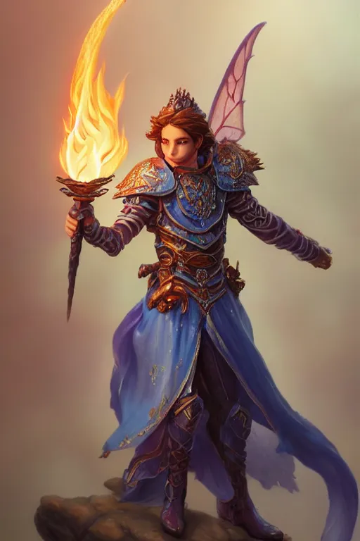 Image similar to legendary fairy prince hold flame staff, blue energy, highly detailed, d & d, fantasy, highly detailed, digital painting, trending on artstation, concept art, sharp focus, illustration, global illumination, ray tracing, realistic shaded, art by artgerm and greg rutkowski and fuji choko and viktoria gavrilenko and hoang lap