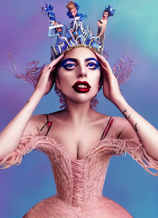 Image similar to lady gaga photohoot artpop disney princess, vogue magazine, fairytale, Highly realistic. High resolution. Highly detailed. Dramatic. 8k.4k.