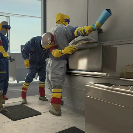 Image similar to hazmat team removes crusty stained stiff sock using tongs taking photos, photorealistic, unreal engine