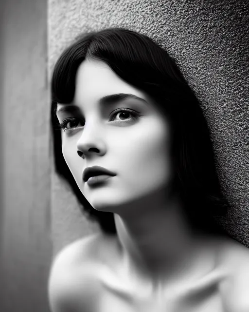 Image similar to black and white dreamy young beautiful female artificial intelligence, cinematic, rim light, photo - realistic, elegant, high detail, 8 k, masterpiece, photo taken in 1 9 3 0