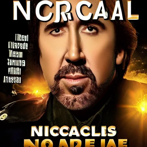 Image similar to nicholas cage starring as God himself, movie cover