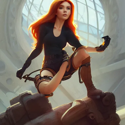 Image similar to ultra realistic illustration, kim possible, intricate, elegant, highly detailed, digital painting, artstation, concept art, smooth, sharp focus, illustration, art by artgerm and greg rutkowski and alphonse mucha