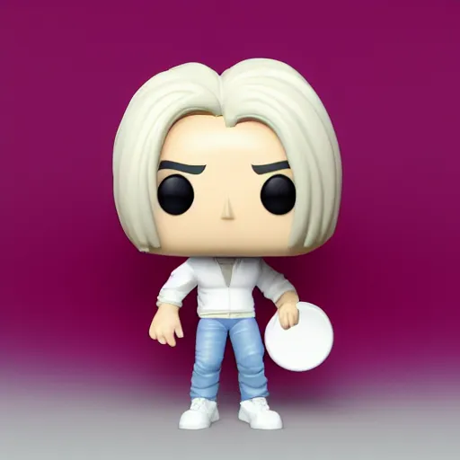 Image similar to funko pop, white man with blonde hair, xqc, 3d character model, funko pop, white background