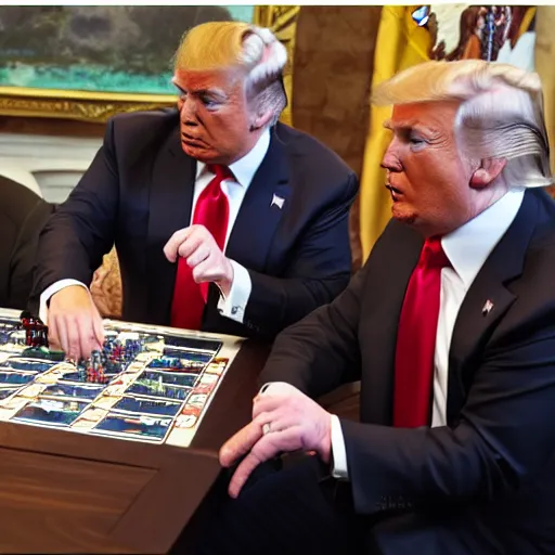 Prompt: donald Trump playing magic the gathering against Elon musk