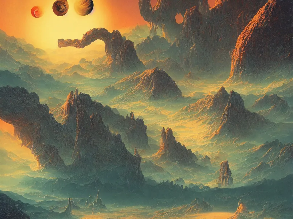 Image similar to a strange planet, by bruce pennington, by sam freio, by thomas rome, by victor mosquera, juxtapoz, behance, prismatic, iridescent