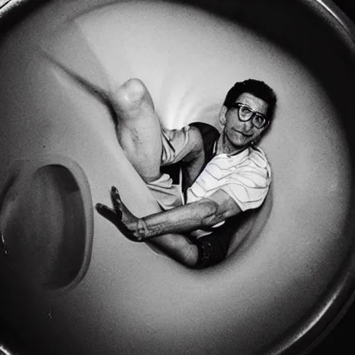 Prompt: “Jeff Goldblum climbing out of a washing machine”