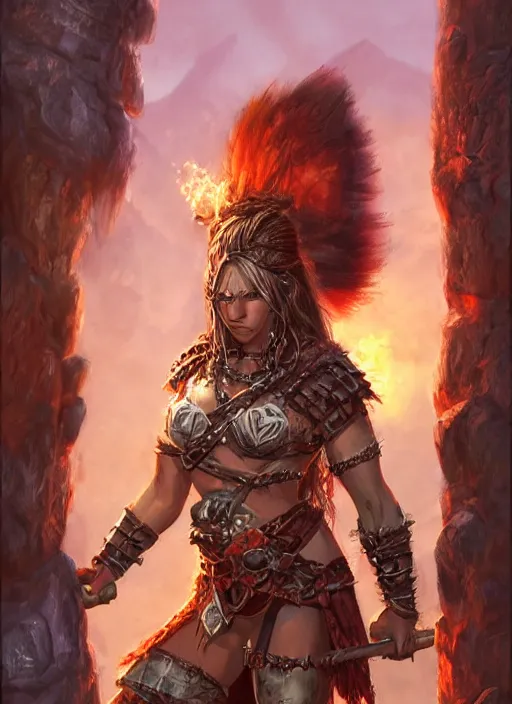 Prompt: angry female barbarian, ultra detailed fantasy, dndbeyond, bright, colourful, realistic, dnd character portrait, full body, pathfinder, pinterest, art by ralph horsley, dnd, rpg, lotr game design fanart by concept art, behance hd, artstation, deviantart, hdr render in unreal engine 5