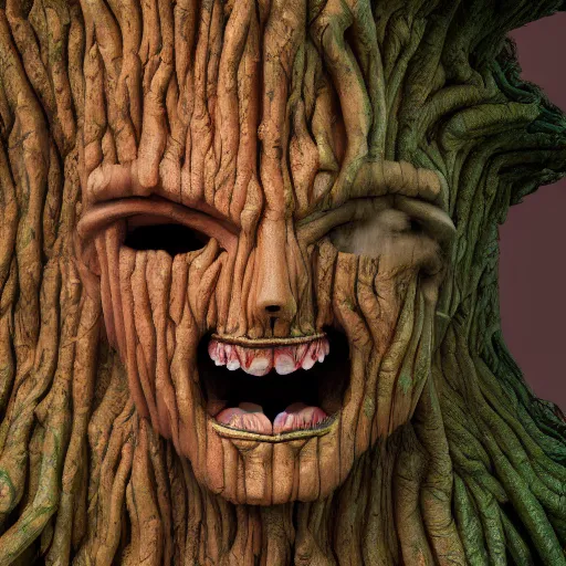 Image similar to donald trump is fused into a tree stump, hyperdetailed, artstation, cgsociety, 8 k