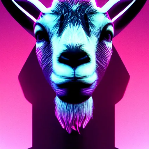 Image similar to synthwave goat face, detailed face, sharp focus, synthwave art, aesthetic, octane render