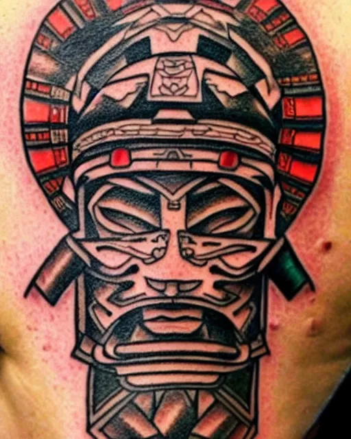 Image similar to aztec samurai tattoo, magnificent