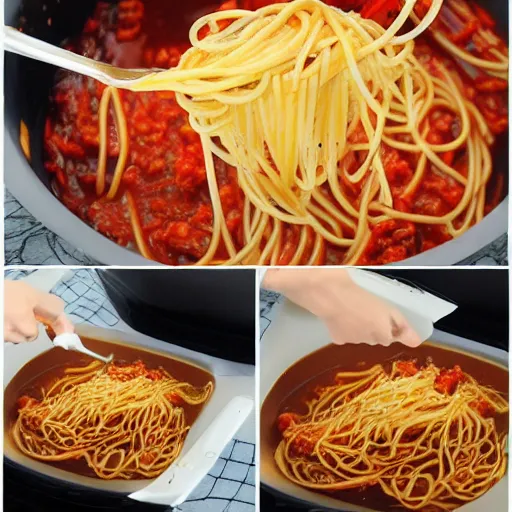Image similar to a girl swimming in spaghetti with lots of sauce