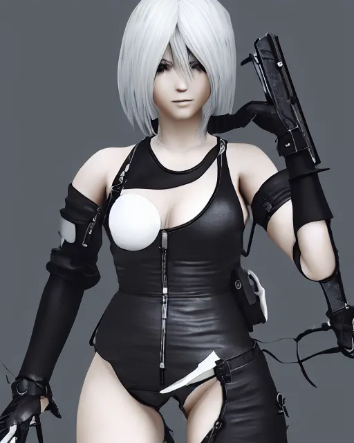 Image similar to 2B from Nier Automata, mechanical detail, cad, solidworks render