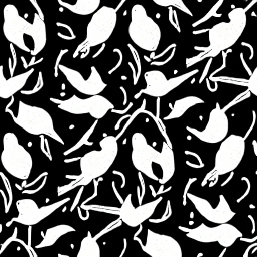 Image similar to seamless pattern showing birds. black and white, drawing, white background, seamless, ornament.