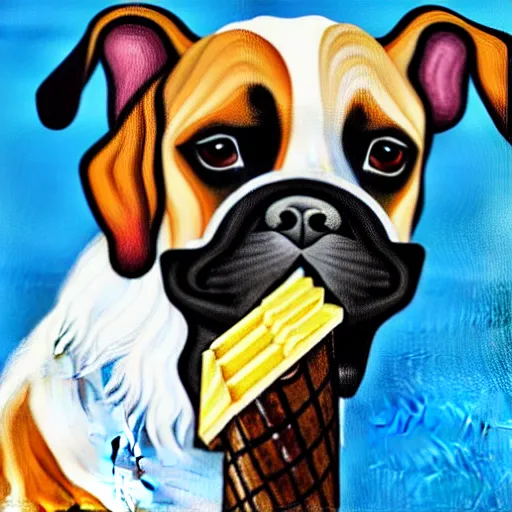 Image similar to painting of a dog eating ice cream