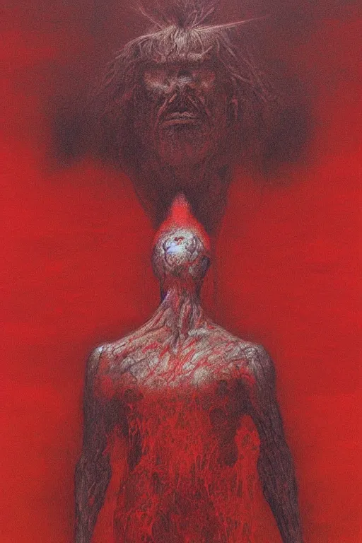 Image similar to red spirit of wrath artstation painted by Zdislav Beksinski and Wayne Barlow