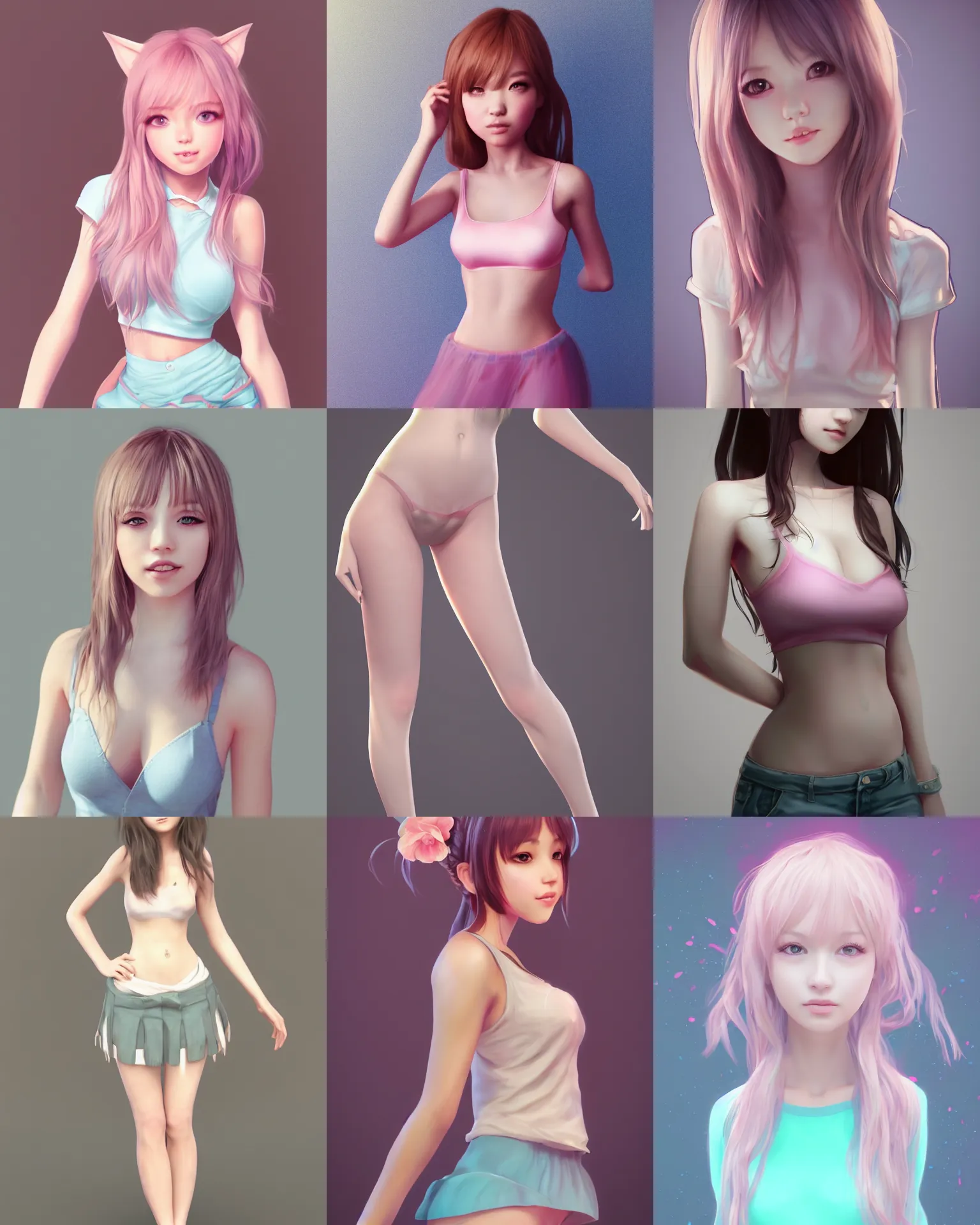 Prompt: full body portrait shot of a very beautiful girl in very cute realistic WLOP digital art style, trending on Artstation, made by Tran Ross, , feminine in cute pastel shades, trending on pixiv, Unreal Engine 3d visualisation, 4k, rossdraws