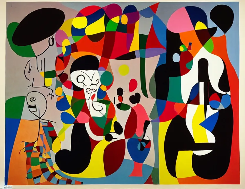 Image similar to a colorful installation sculpture artwork of a old and strange dusty professor in black suite and hat and a old woman making a study of drinking 1 0 cups of black coffee in 5 seconds in a kitchen that is melting, styled by joan miro and niki de saint phalle