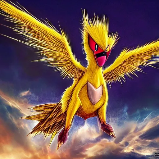 Prompt: national geographic photo of zapdos, pokemon in the wild, intricate, portrait, 8 k highly professionally detailed, hdr, award winning