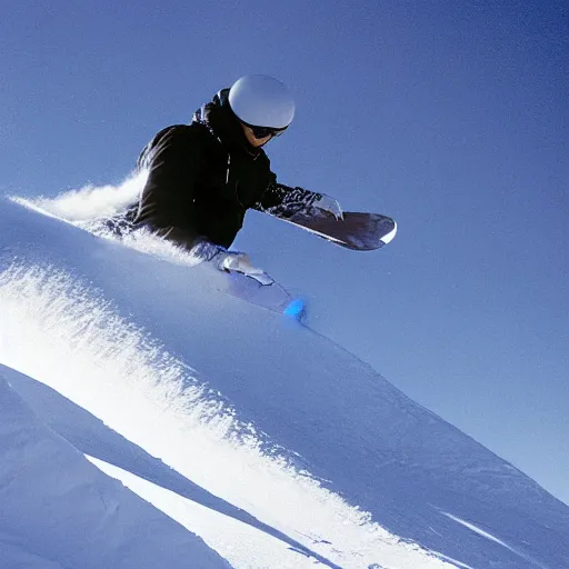 Image similar to portrait of nosferatu snowboarding in the alps, sport photography