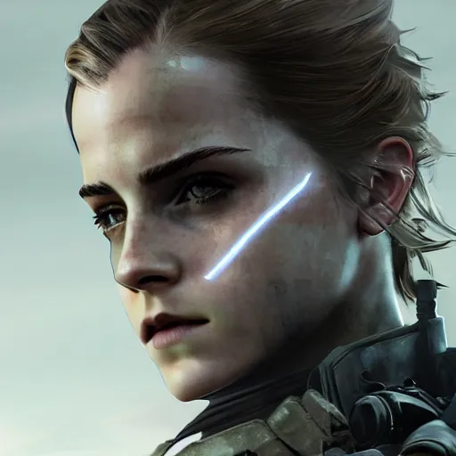 Image similar to emma watson wearing metal gear armor dramatic lighting cinematic cinematic lighting art by Richard Schmid by Yoji Shinkawa by greg rutkowski