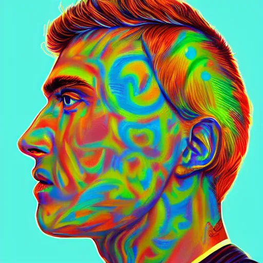 Image similar to an extremely psychedelic portrait of jake paul, surreal, lsd, face, detailed, intricate, elegant, lithe, highly detailed, digital painting, artstation, concept art, smooth, sharp focus, illustration