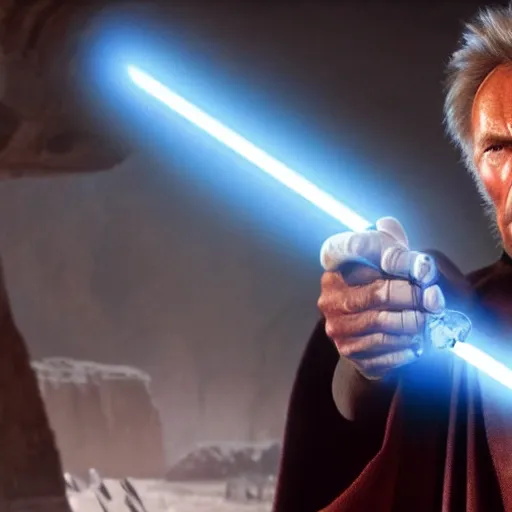 Image similar to clint eastwood as a jedi in star wars episode 3, 8k resolution, full HD, cinematic lighting, award winning, anatomically correct