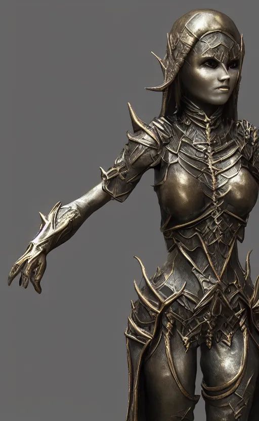 Image similar to Gothic elf princess in dragon armor, bronze statue, unreal engine, high detailed