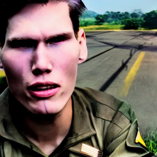 Image similar to youtuber jerma 9 8 5 in the vietnam war 4 k, high resolution, still, landscape, hd, dslr, hyper realistic