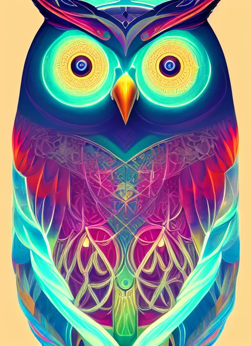 Image similar to symmetry!! product render poster vivid colors divine proportion owl, divine, glowing fog intricate, elegant, highly detailed, digital painting, artstation, concept art, smooth, sharp focus, illustration,