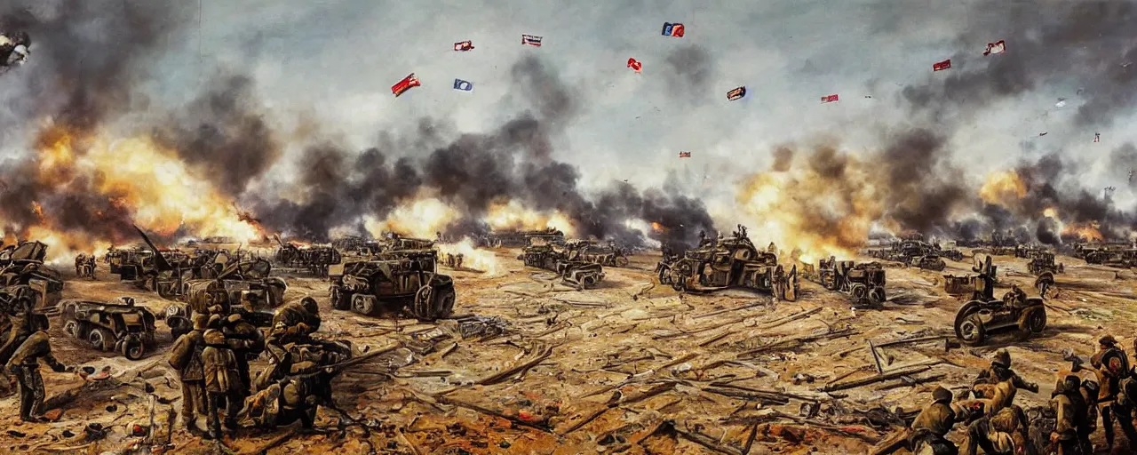 Image similar to a historical oil painting depicting the battle of mariupol 2022