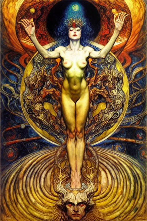 Image similar to Divine Chaos Engine by Karol Bak, Jean Delville, William Blake, Gustav Klimt, and Vincent Van Gogh, symbolist, visionary