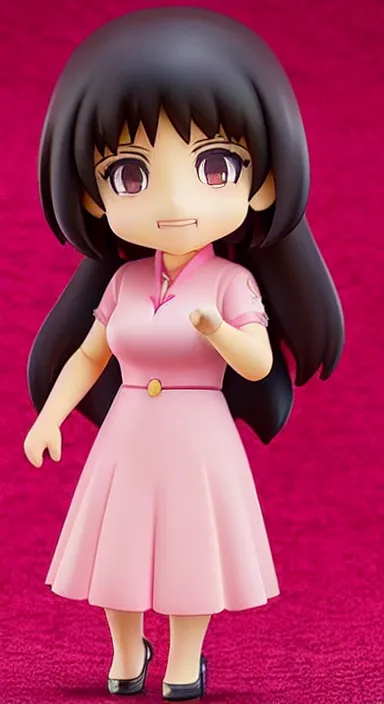 Image similar to leni robredo, an anime nendoroid of leni robredo in pink dress, figurine, detailed product photo, pink dress