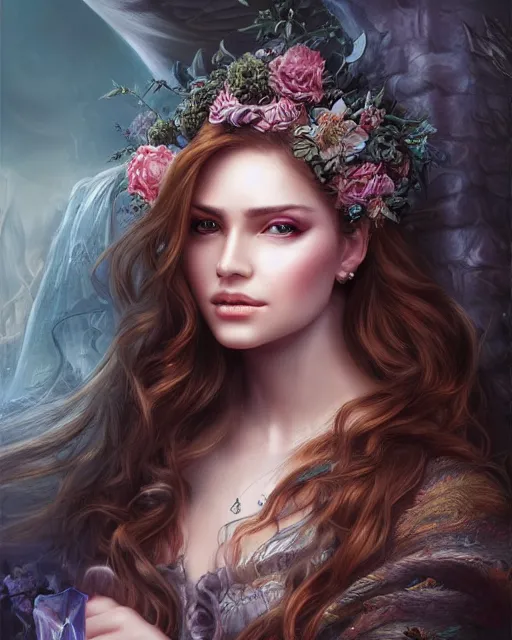 Image similar to a beautiful female, 8 k, hyperrealistic, hyperdetailed, fantasy portrait by laura sava