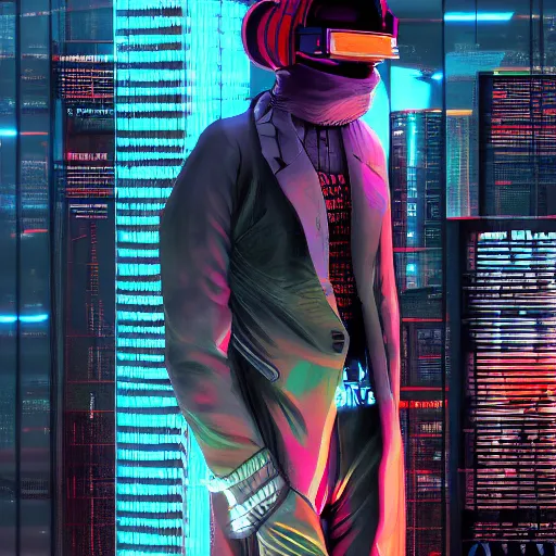 Image similar to cyberpunk hacker in front of bangkok by kashin, wadim