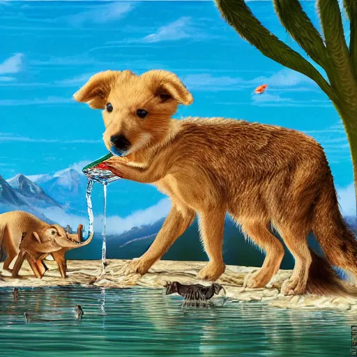 Image similar to animals drinking at a desert oasis