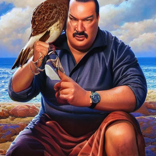 Prompt: portrait of steven seagull ( spoof of steven seagal ), detailed, centered, digital painting, artstation, concept art, donato giancola, joseph christian leyendecker, wlop, boris vallejo, breathtaking, 8 k resolution, extremely detailed, beautiful, establishing shot, artistic, hyperrealistic, octane render