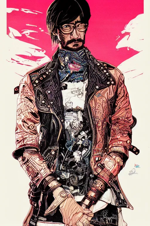 Prompt: 1 9 8 9 portrait of hiroyuki sanada in a leather jacket. highly detailed masterpiece art by josan gonzalez.