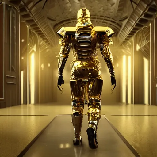 Image similar to the queen in a gold mech suit preparing to fight boris johnson outside of parliament. cinematic lighting. octane render. concept art.