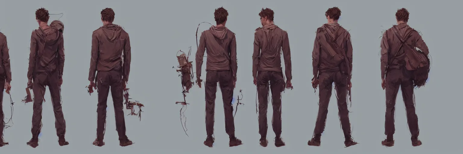 Prompt: character study of julian lage and andrew garfield, innocent, naive, character sheet, fine details, concept design, contrast, kim jung gi, greg rutkowski and francis bacon, trending on artstation, 8 k, full body and head, turnaround, front view, back view, ultra wide angle