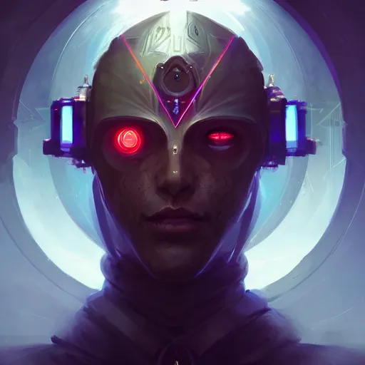 Image similar to a portrait of a cybernetic illuminati occultist, cyberpunk concept art by pete mohrbacher and wlop and artgerm and josan gonzales, digital art, highly detailed, intricate, sci-fi, sharp focus, Trending on Artstation HQ, deviantart, unreal engine 5, 4K UHD image