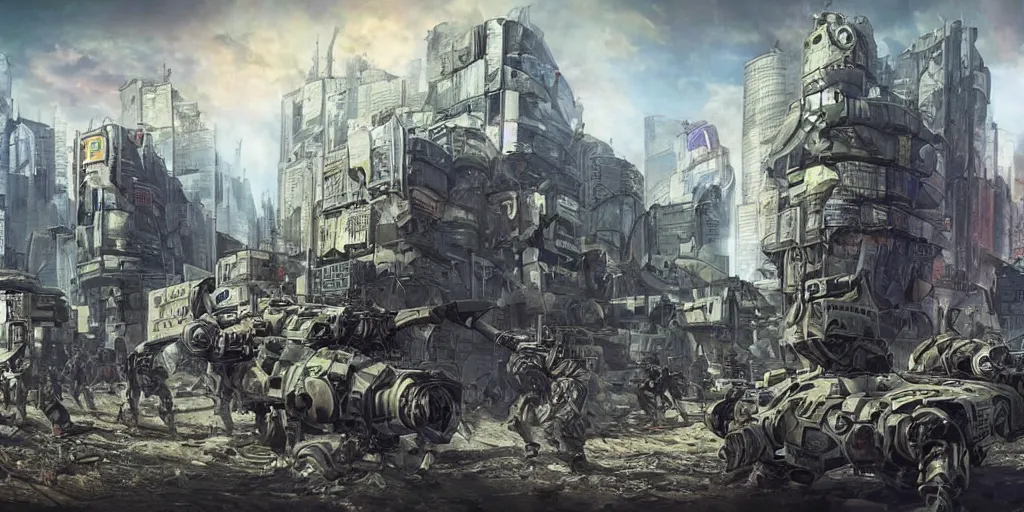 Image similar to the armoured lions war occurred in a cyberpunk city in 2 1 9 5