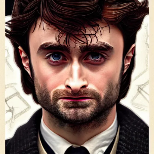 Image similar to symmetry portrait of daniel radcliffe as wolverine, american stand - up comedian, intricate, elegant, highly detailed, digital painting, artstation, concept art, smooth, sharp focus, illustration, art by artgerm and greg rutkowski and alphonse mucha