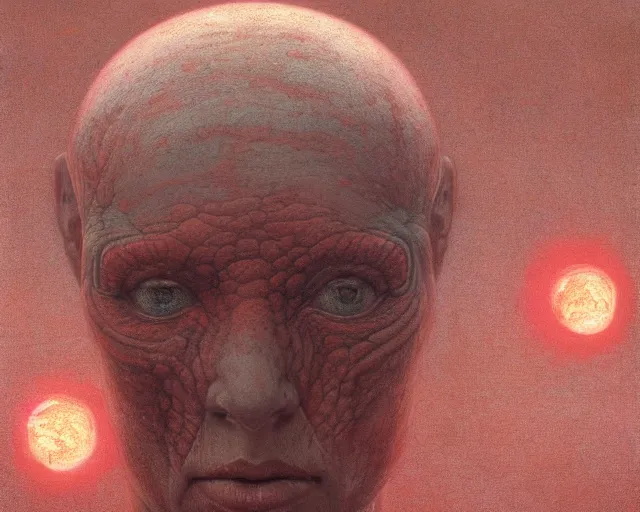 Prompt: face portrait, rocky shore, alien woman, glowing red, by edgar maxence and ross tran, zdzisław beksinski, and michael whelan, distant, gustav dore, h. r. giger, 8 k, octane render