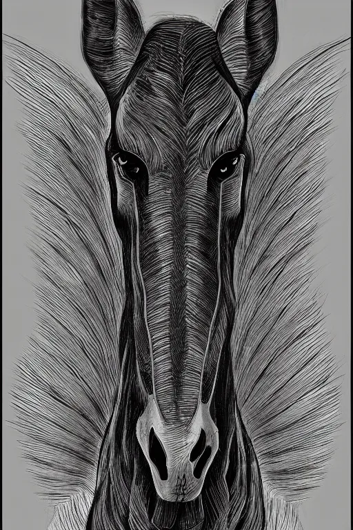 Image similar to evil horse, symmetrical, highly detailed, digital art, sharp focus, trending on art station, kentaro miura manga art style