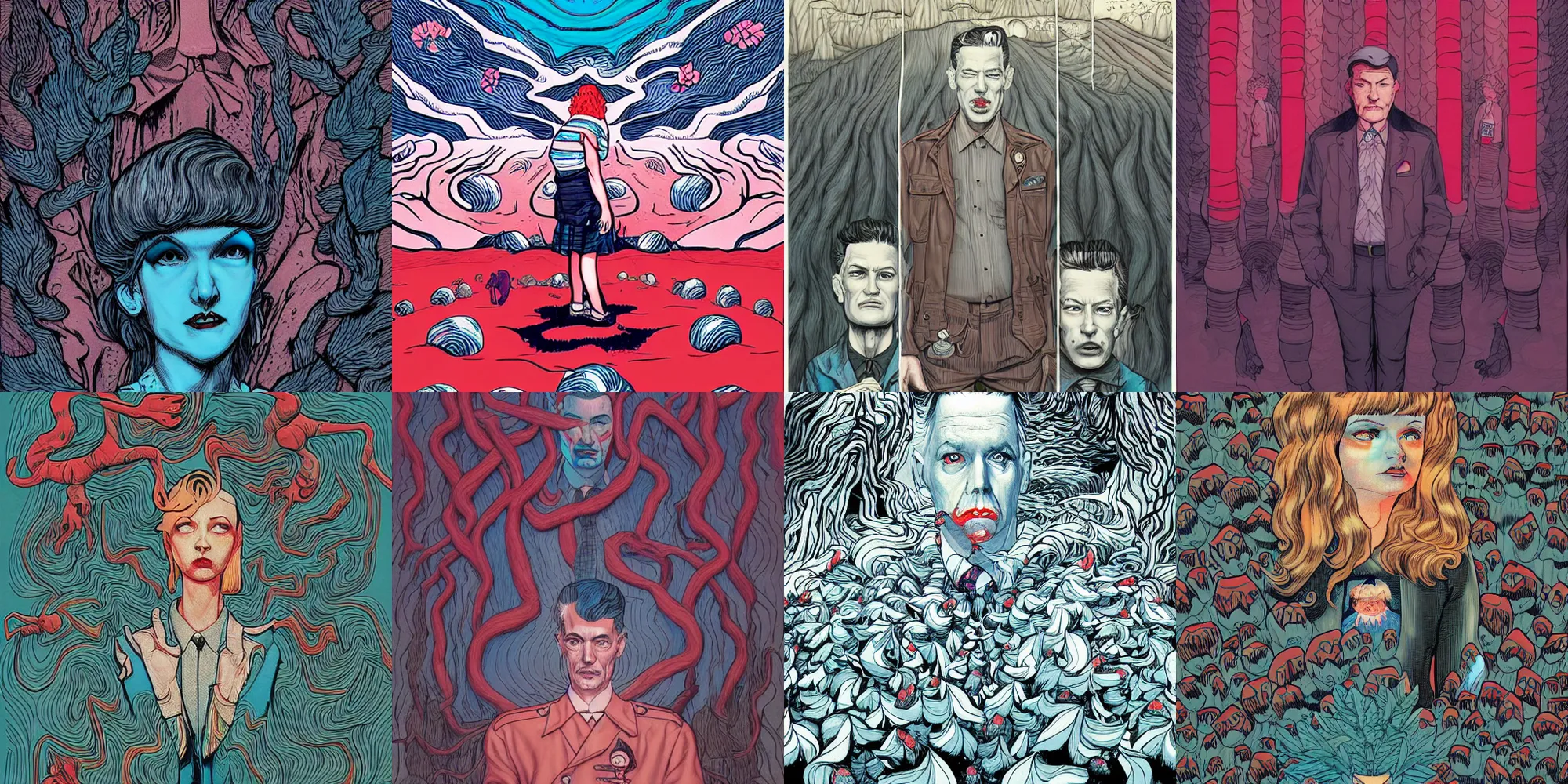 Prompt: Surreal Twin Peaks comic artwork by James Jean