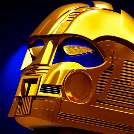 Image similar to portrait of c 3 p 0, blue and yellow glowing lights, highly detailed, 4 k