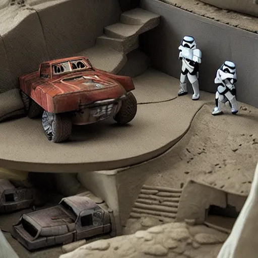 Image similar to “Star Wars movie scene diorama, ultra realistic”