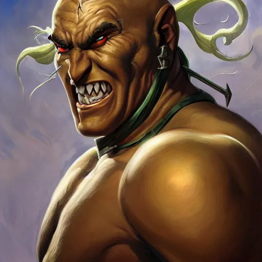 Image similar to a fantasy comic book style portrait painting of a bald half - orc male warrior, art by artgerm, boris vallejo, karol bak, mark brooks, donato giancola, bayard wu, 4 k, hires, focus