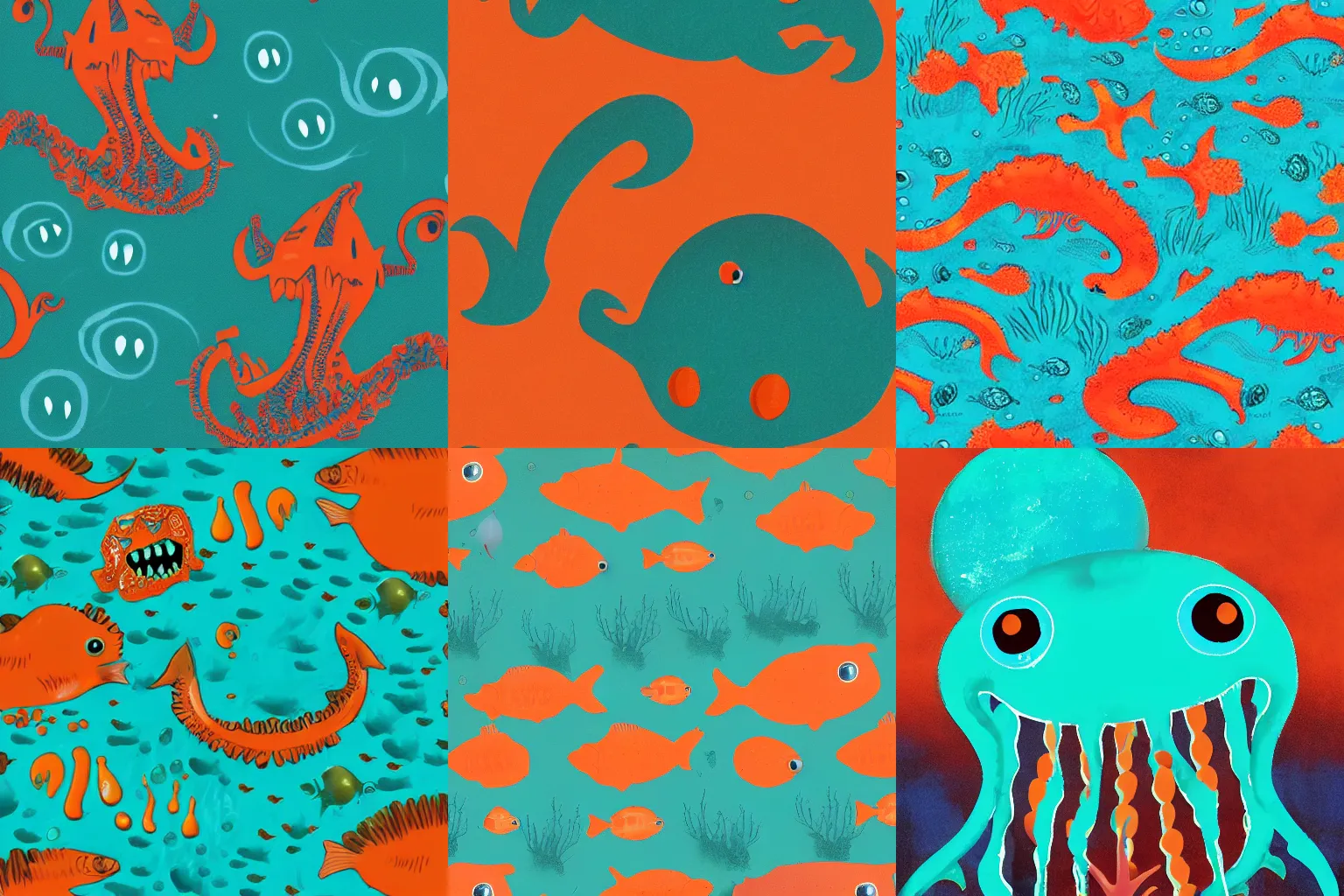 Prompt: underwater sea monster, teal and orange, horror