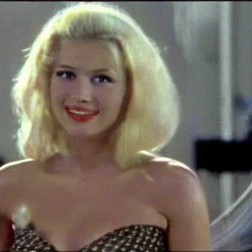 Prompt: a pretty blonde, still from a 1995 music video